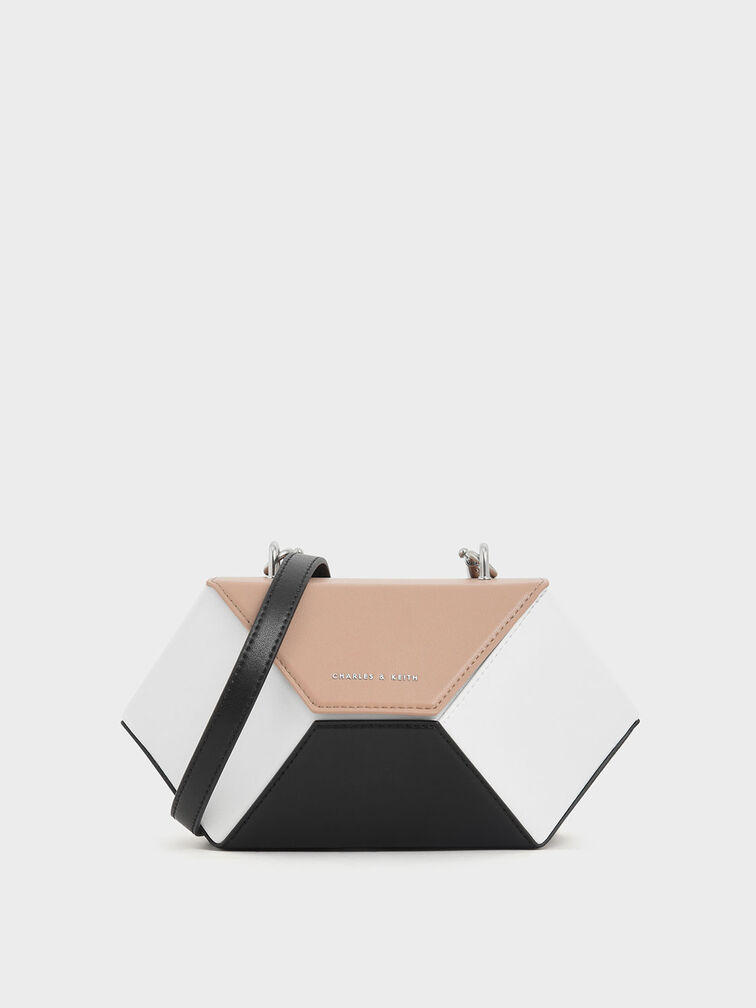 Two-Tone Demi Chain Handle Hexagon Bag, Multi, hi-res