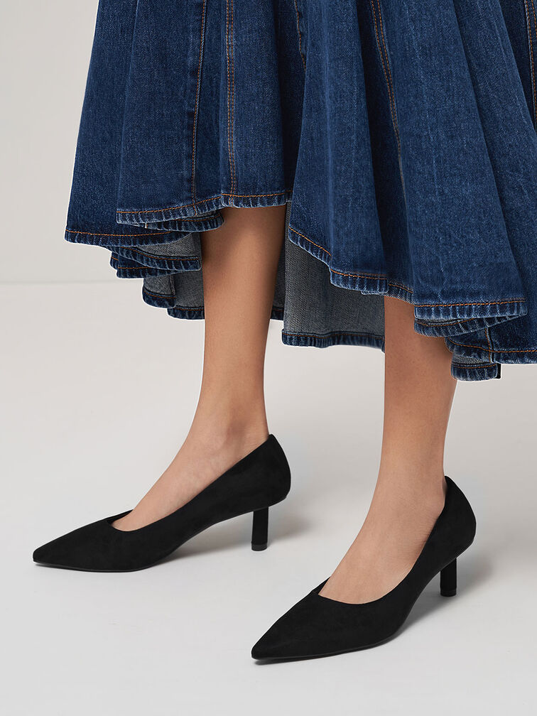 Textured Cylindrical Kitten Heel Pumps, Black Textured, hi-res