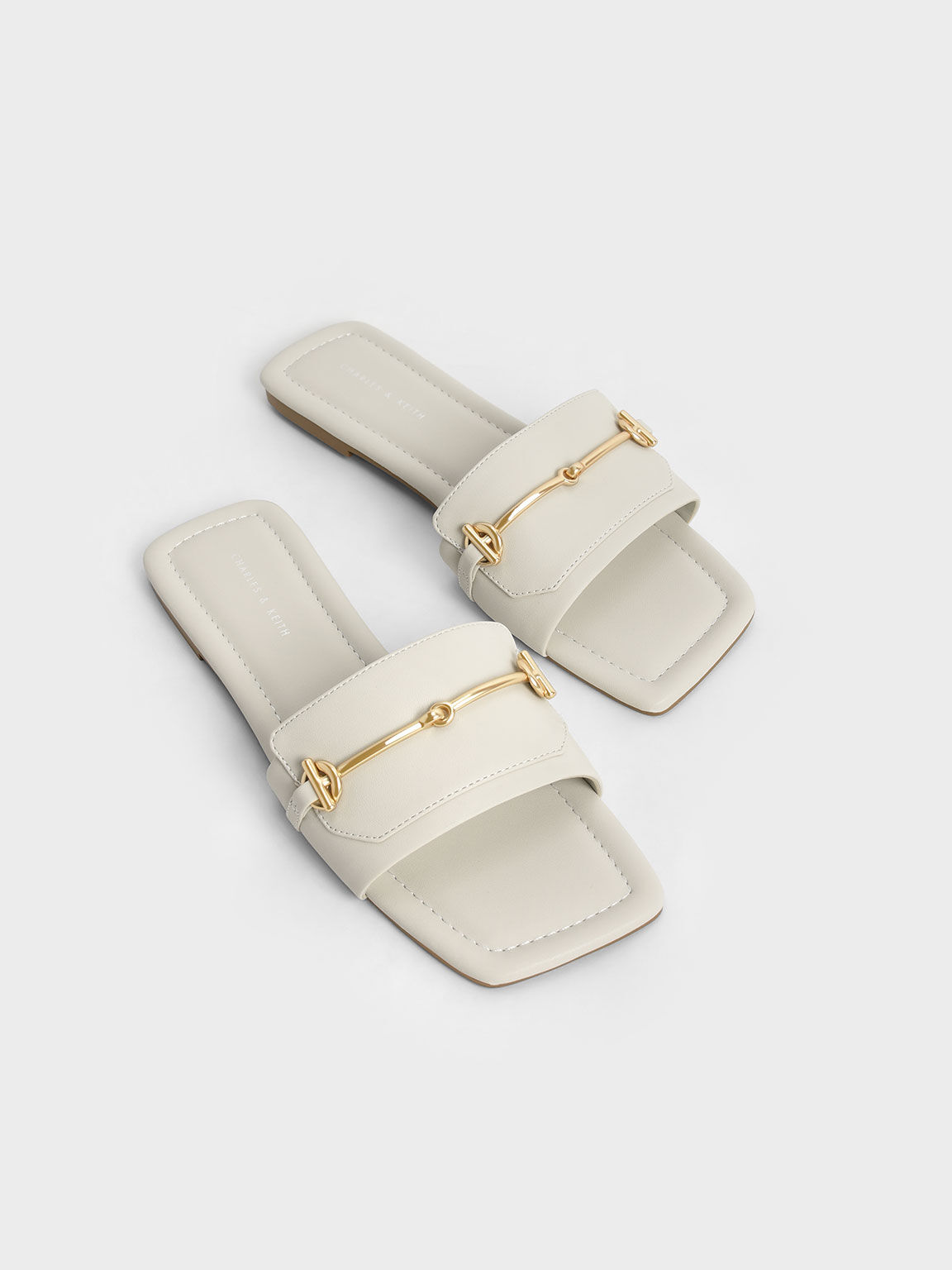 Metallic Accent Slide Sandals, Chalk, hi-res