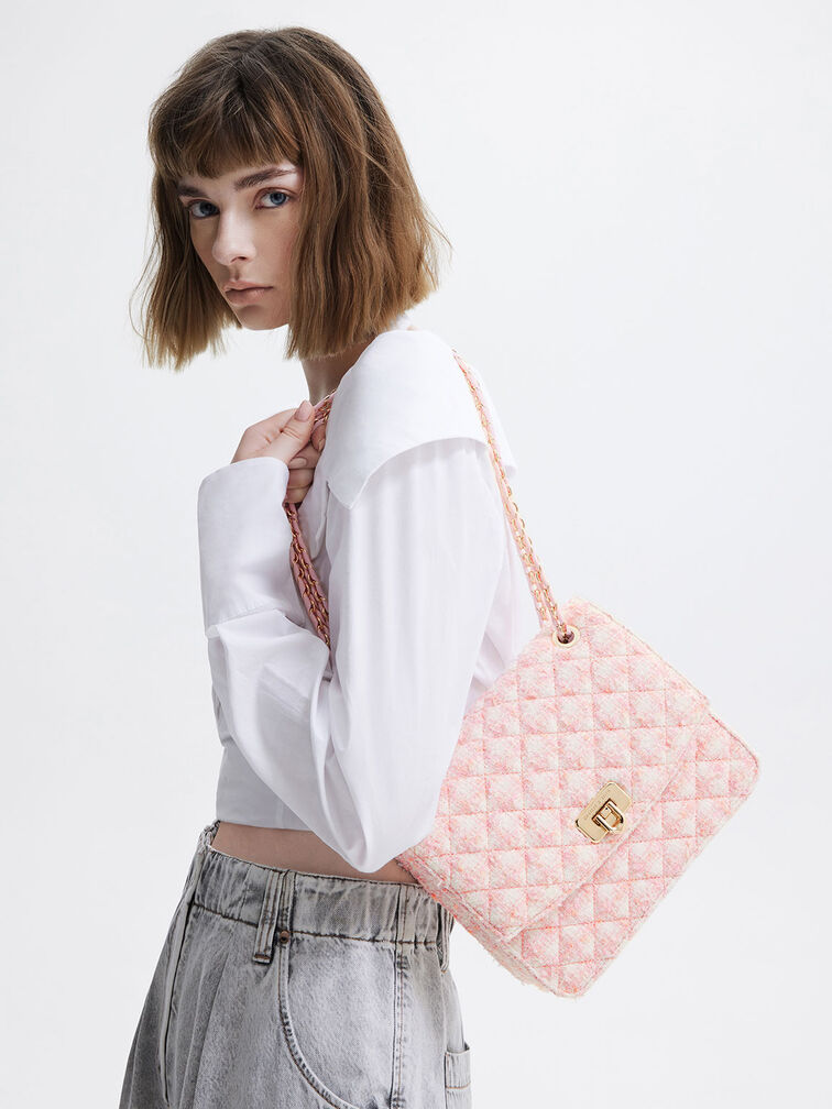 Cressida Tweed Chain Strap Bag, Pink, hi-res