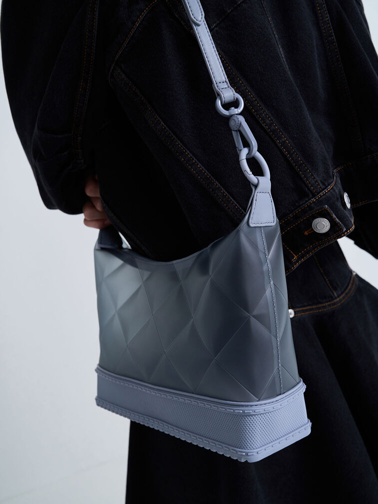 Graphic Handle Quilted Shoulder Bag, Light Blue, hi-res