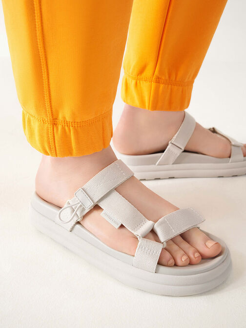 Polyester Velcro Strap Sports Sandals, Chalk, hi-res