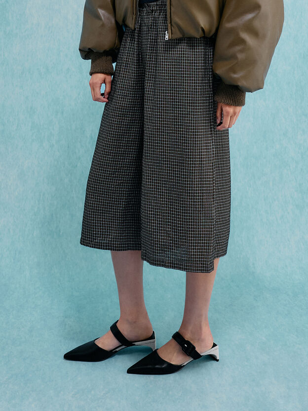 Buckle-Strap Heeled Mules, Black, hi-res