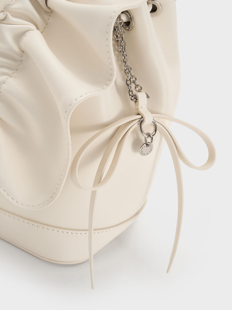 Kadee Ruched Bow-Charm Backpack, Cream, hi-res