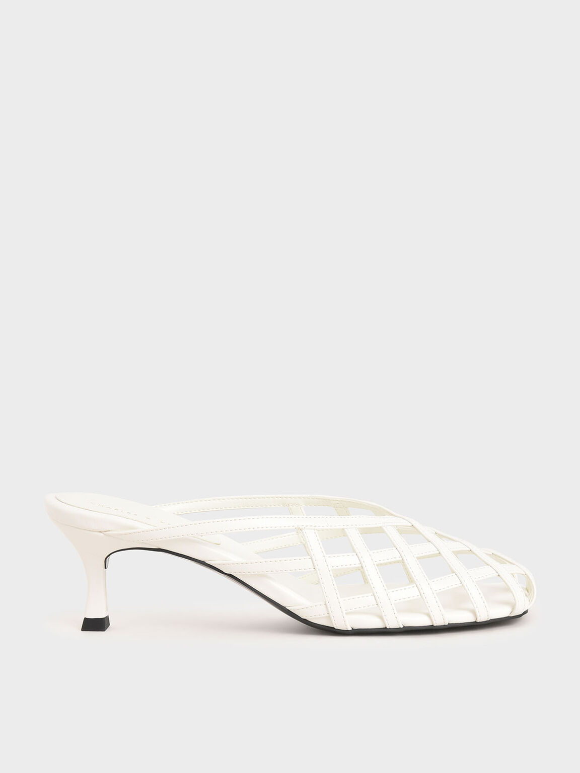 Square Toe Caged Mules, White, hi-res