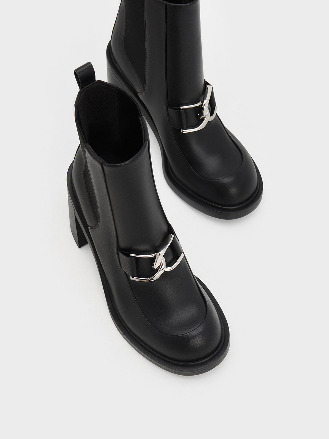 Black Gabine Block Heel Ankle Boots CHARLES KEITH SG