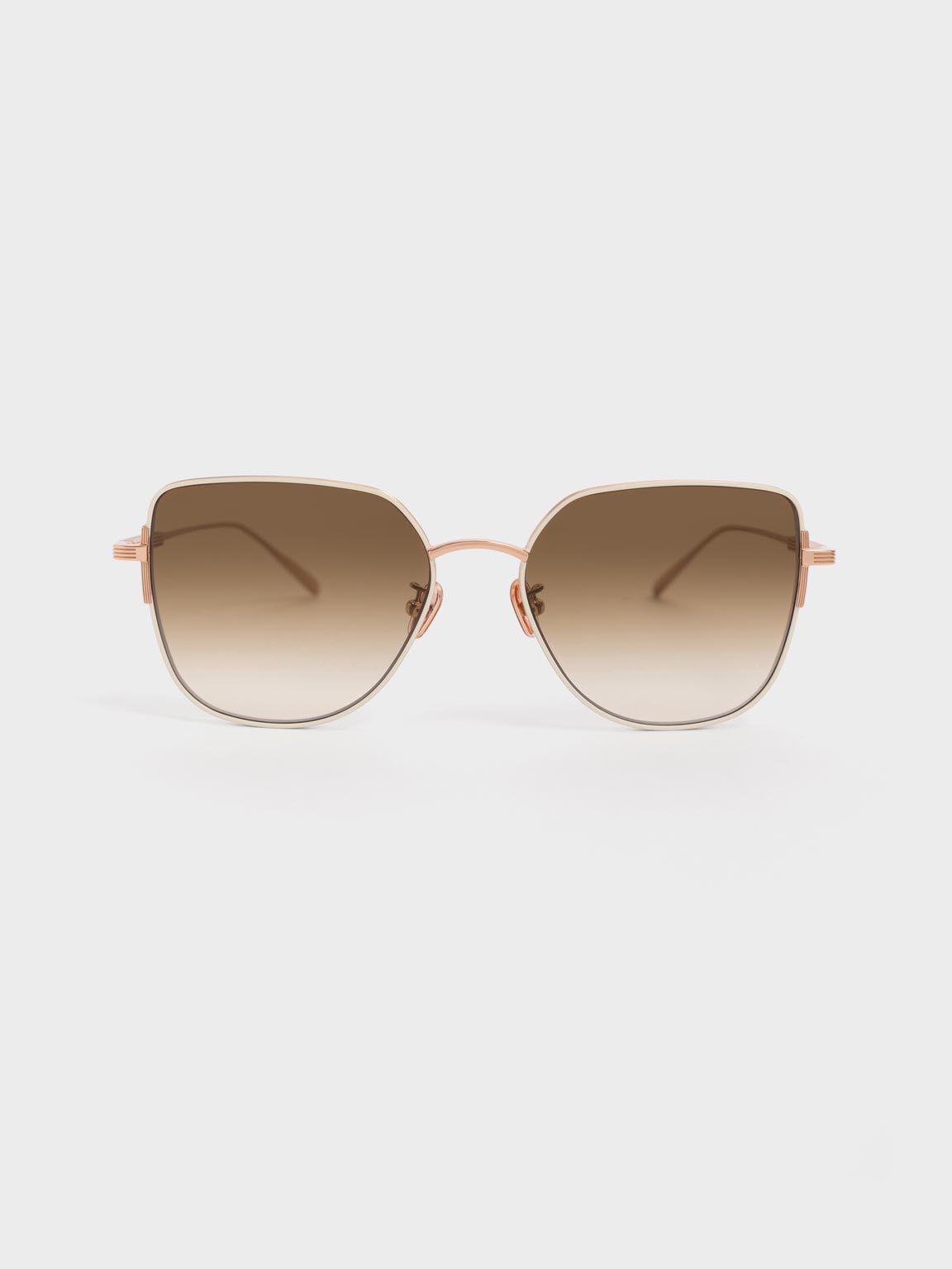 Wire Frame Gradient-Tint Butterfly Sunglasses, Cream, hi-res