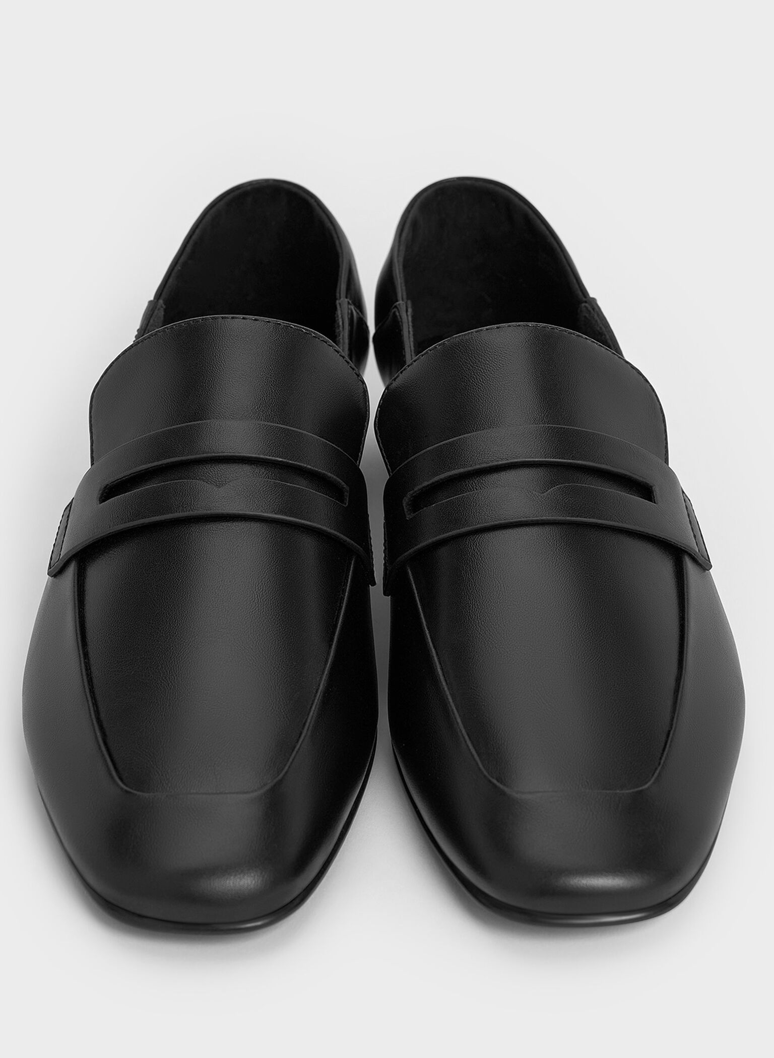 Almond-Toe Penny Loafers, Black, hi-res