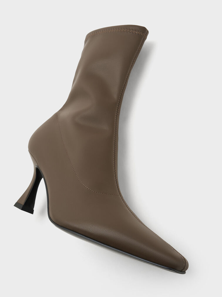 Elongated Square-Toe Ankle Boots, Dark Brown, hi-res