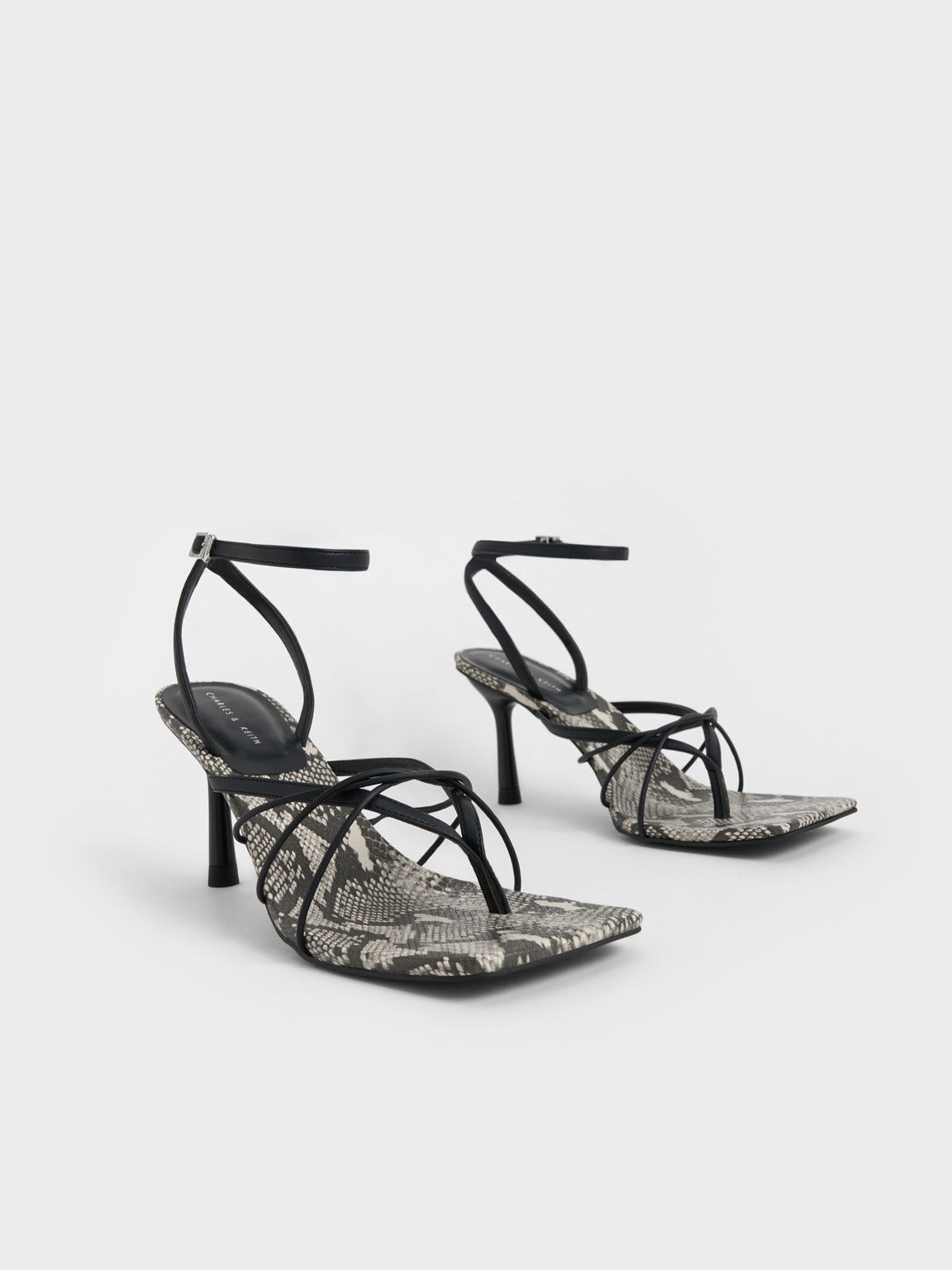 Snake Print Ankle Strap Thong Sandals Animal Print Natural