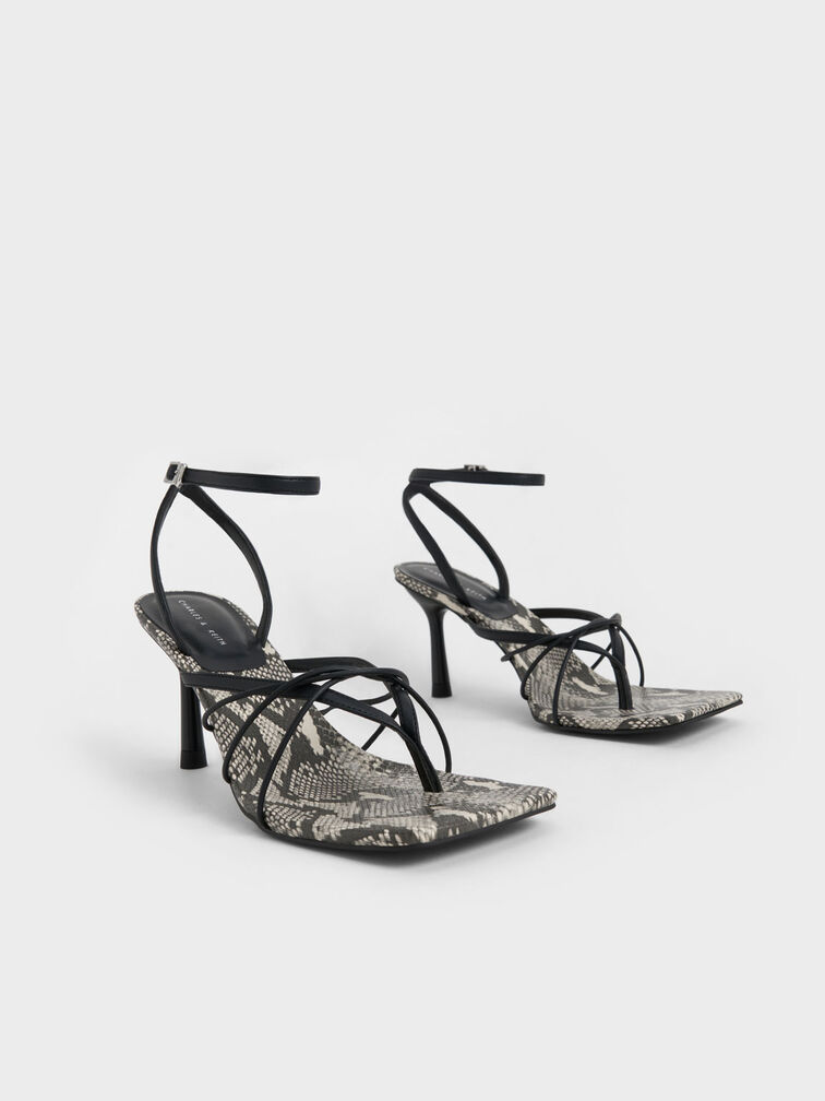 Charles & Keith - Women's Snake-Print Ankle-Strap Heeled Sandals, Animal Print White, US 7
