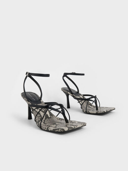 Snake-Print Ankle Strap Thong Sandals, Animal Print Natural, hi-res