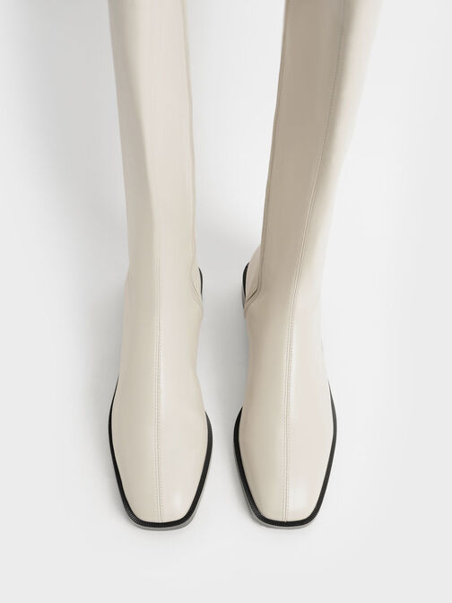 Knee High Flat Boots, Chalk, hi-res