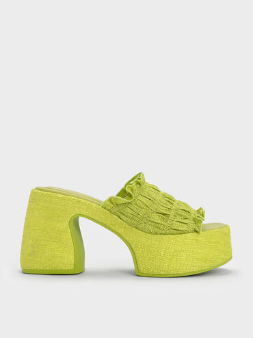 Nuala Ruched Platform Mules, Lime, hi-res