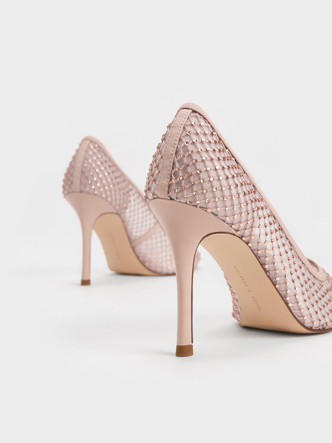 Gem-Encrusted Mesh Heeled Pumps, Nude, hi-res