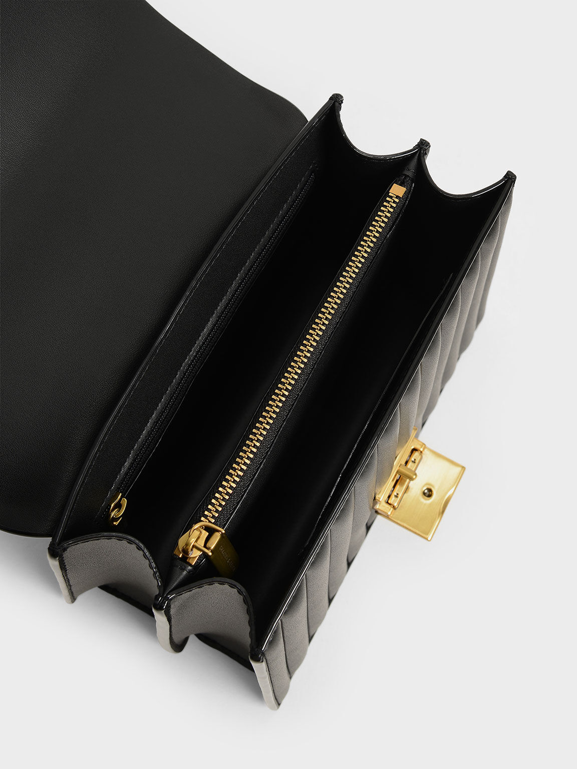 Panelled Chain Handle Bag, Black, hi-res