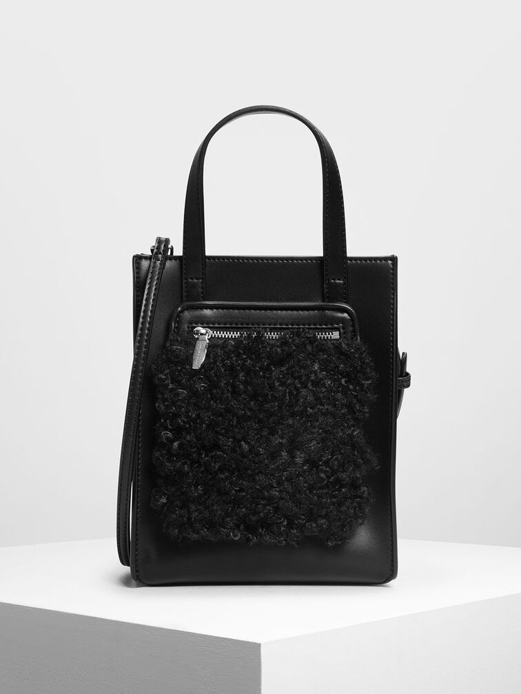 Zipper Compartment Tote Bag, Black, hi-res