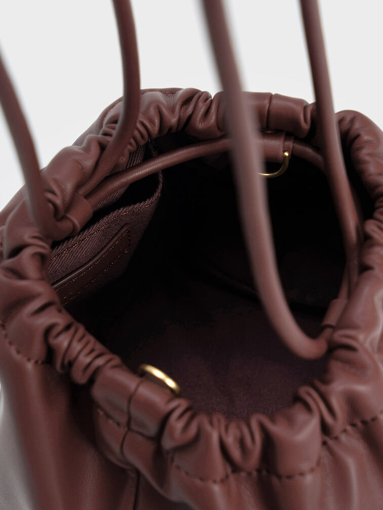 Aldora Beaded Handle Bucket Bag, Dark Chocolate, hi-res