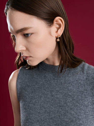 아탈리아 크리스탈 엠벨리시드 보우 스노우플레이크 볼 드롭 이어링, 로즈 골드, hi-res