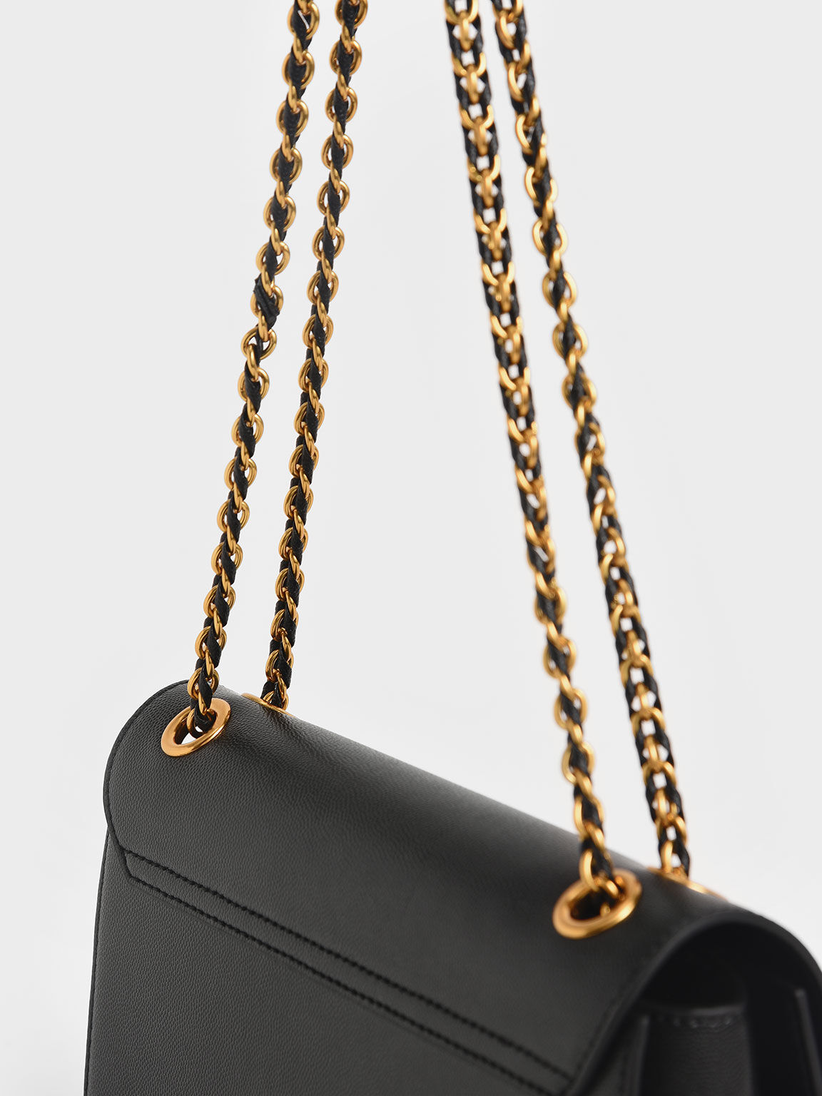 Black evening bag with strap top