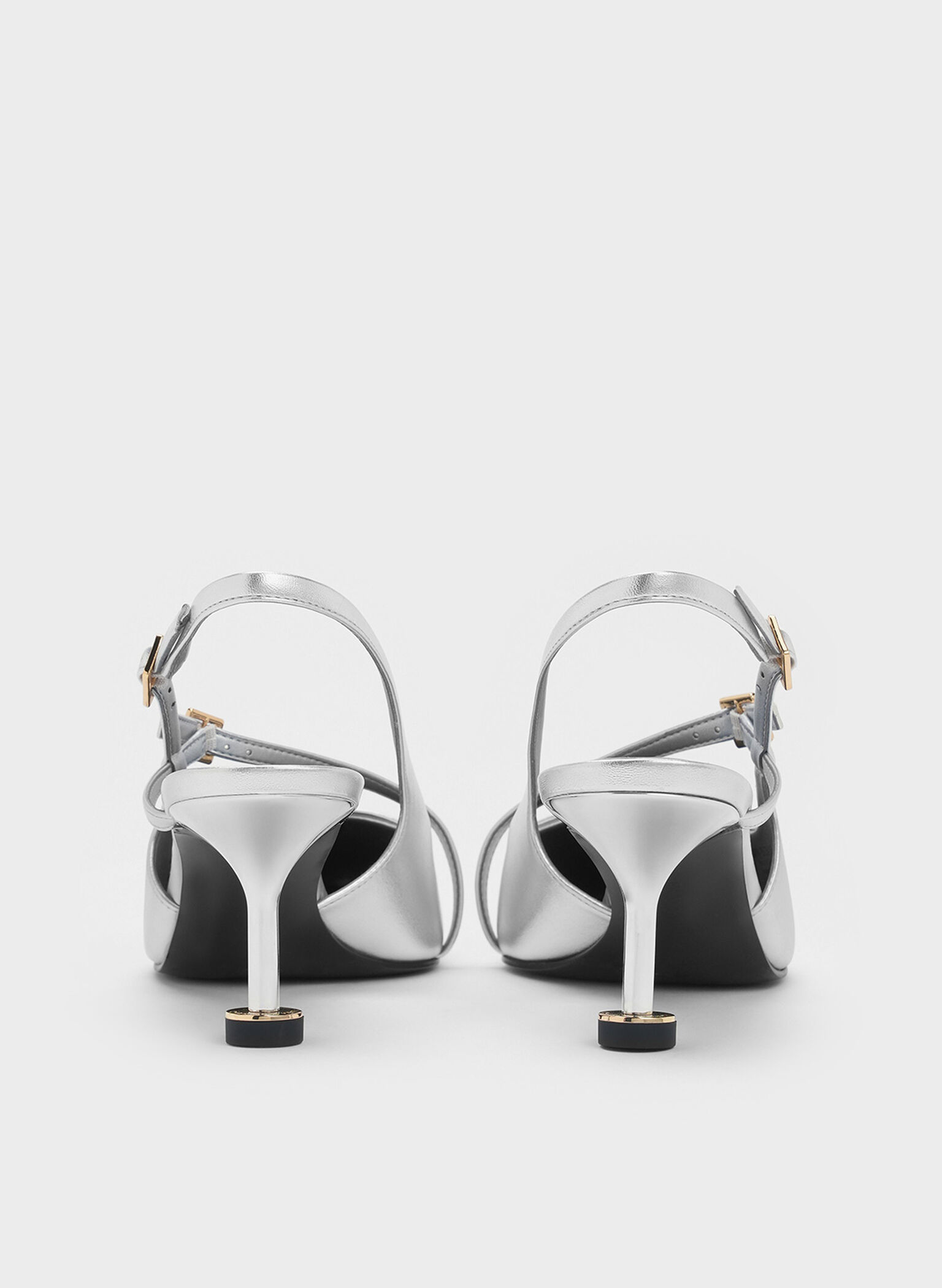 Wynn Metallic Buckled Sculptural-Heel Slingback Pumps, Silver, hi-res