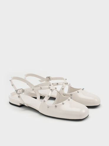 Studded Crossover Slingback Flats, Beige, hi-res