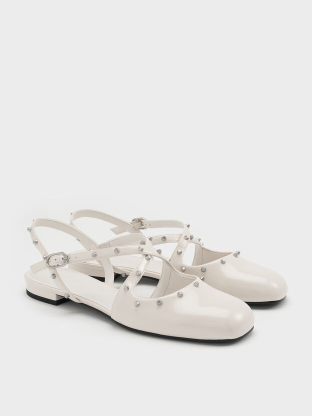 Studded Crossover Slingback Flats, Beige, hi-res
