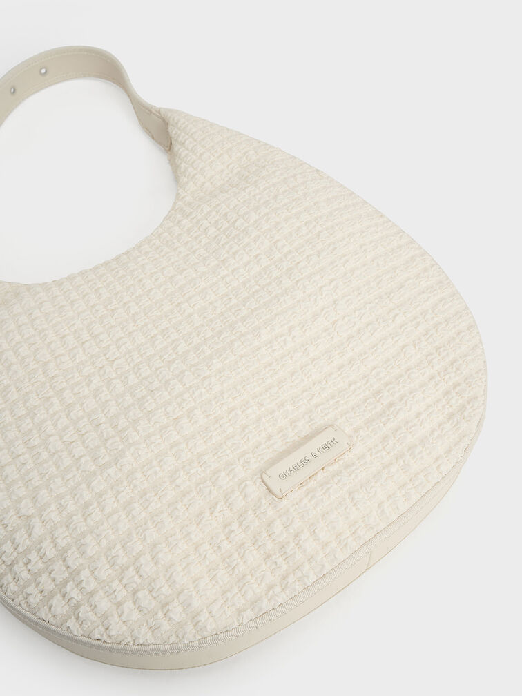 Textured Crescent Hobo Bag, Frosted White, hi-res