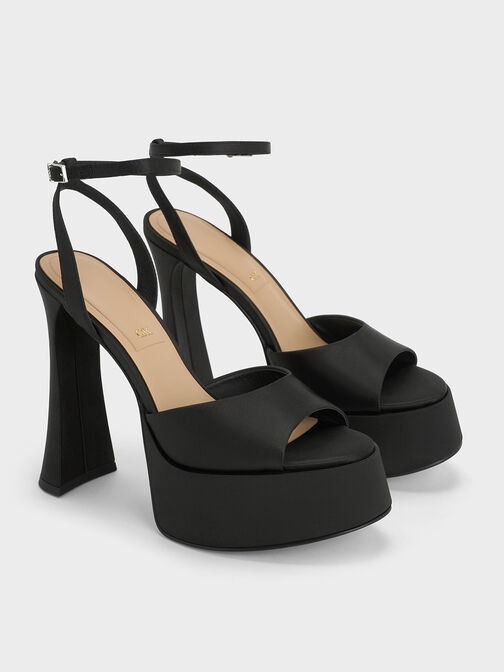 Michelle Recycled Polyester Platform Sandals, Black Textured, hi-res