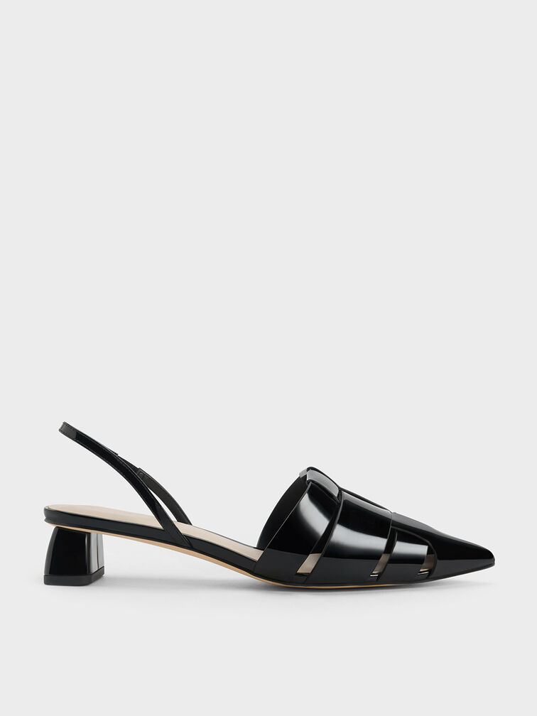 Interwoven Patent Slingback Pumps, Black Patent, hi-res