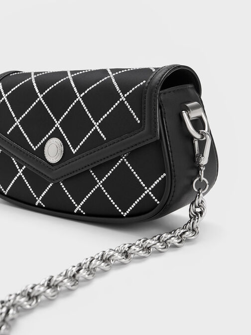 Este Chain Handle Satin Bag, Black, hi-res