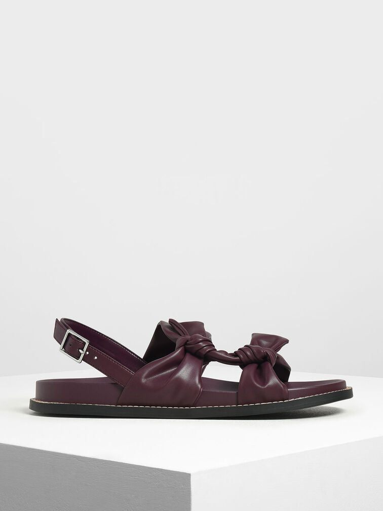 Double Knotted Slingback Sandals, Prune, hi-res