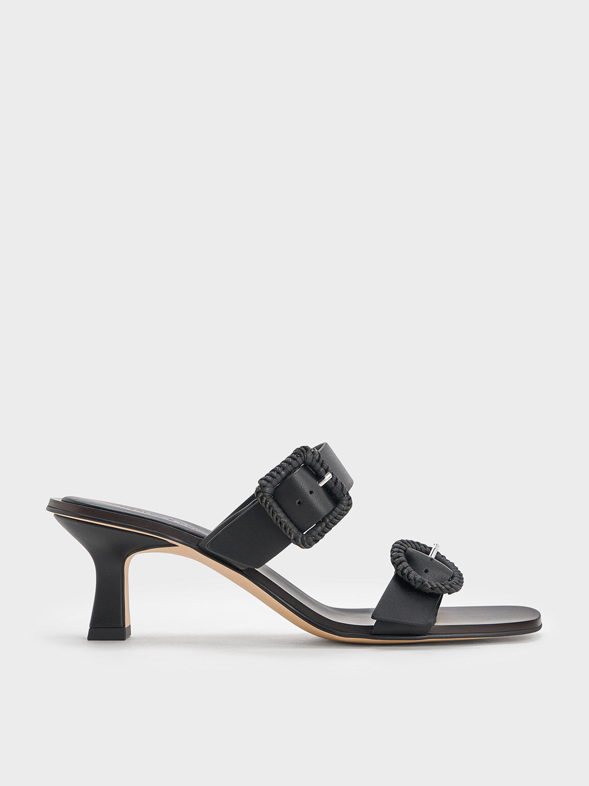 Black mules with buckle clearance