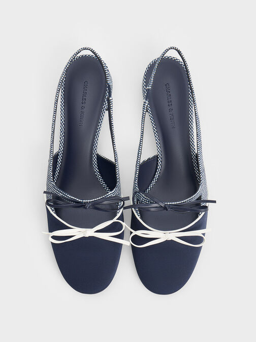 Dorri Textured Double-Bow Slingback Pumps, Dark Blue, hi-res