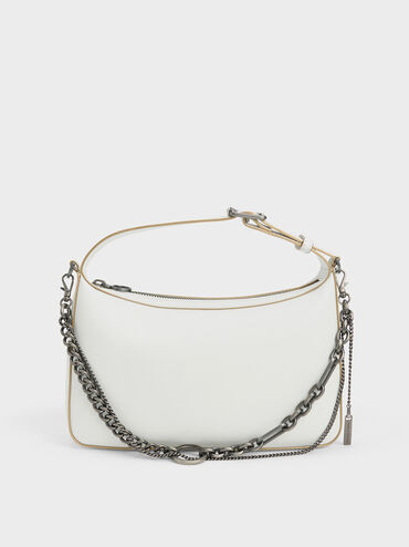 Jules Leather Chain-Embellished Bag, White, hi-res