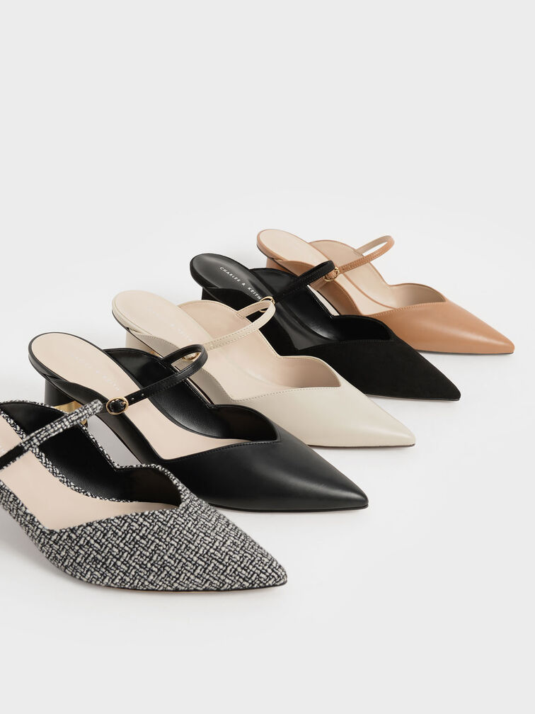 Mules de tweed con tacón escultural metalizado, Multicolor, hi-res