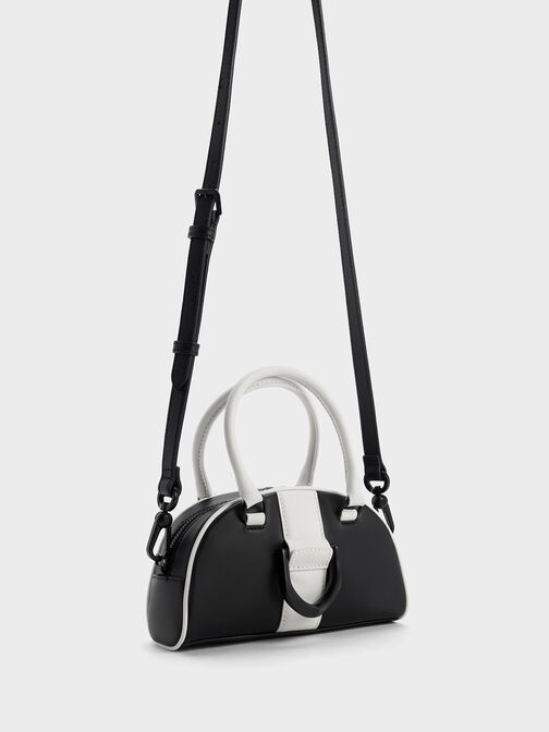 Gabine Two-Tone Leather Bowling Bag, Black, hi-res