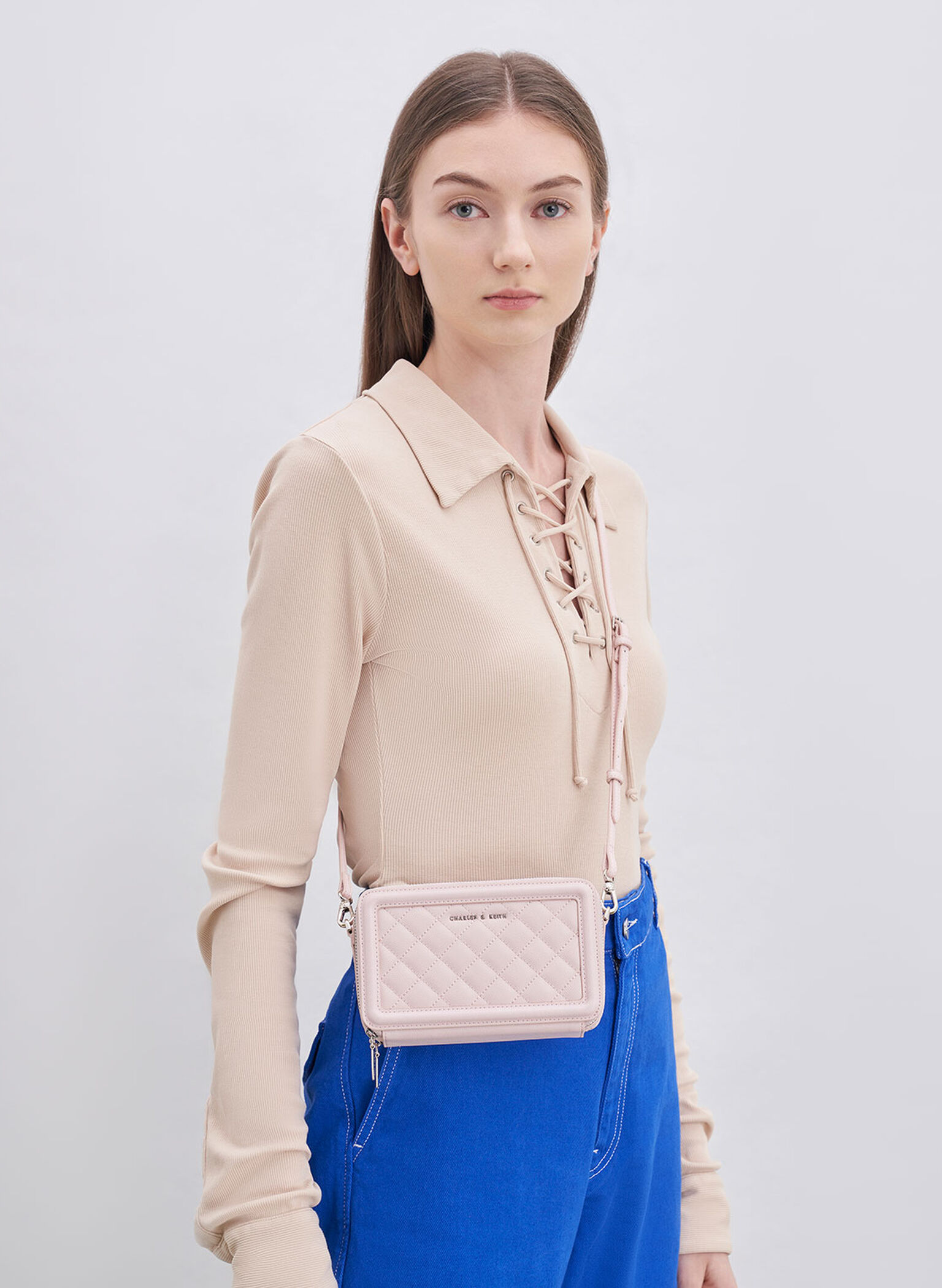 Quilted Boxy Long Wallet, Pink, hi-res