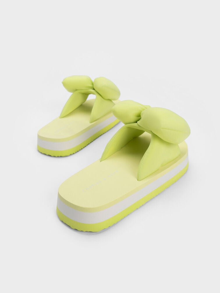 Puffy Bow Slides, Lime, hi-res
