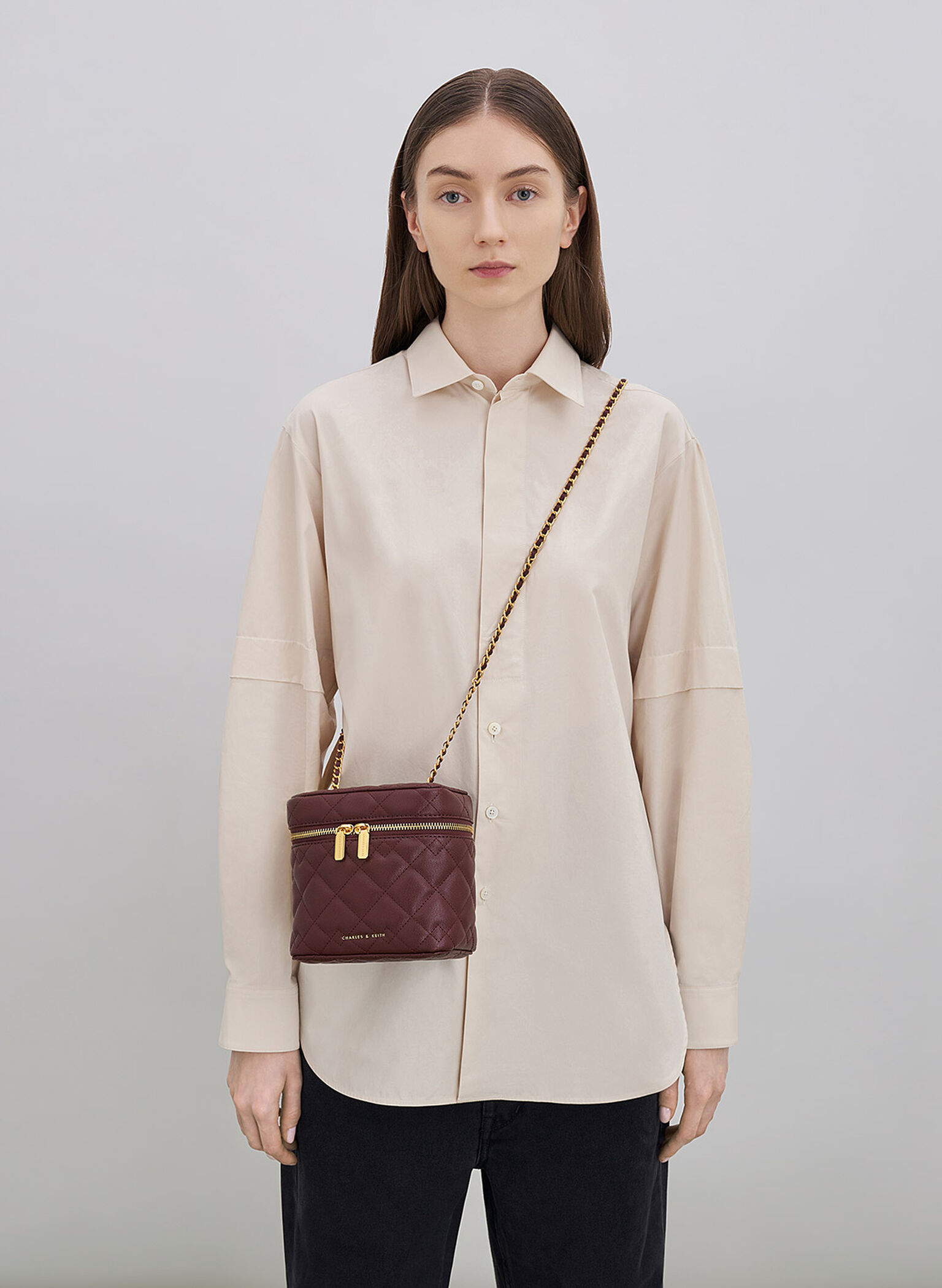 Dark Chocolate Nezu Quilted Boxy Bag - CHARLES & KEITH SG