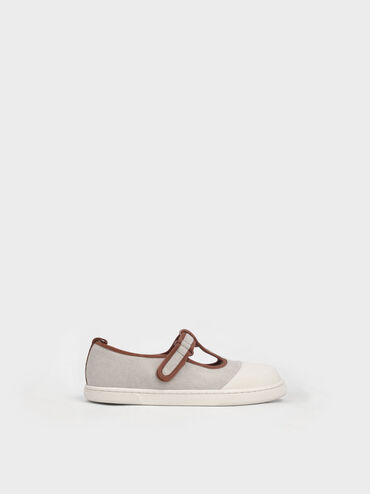 Girls' Linen Front-Strap Shoes, Chalk, hi-res