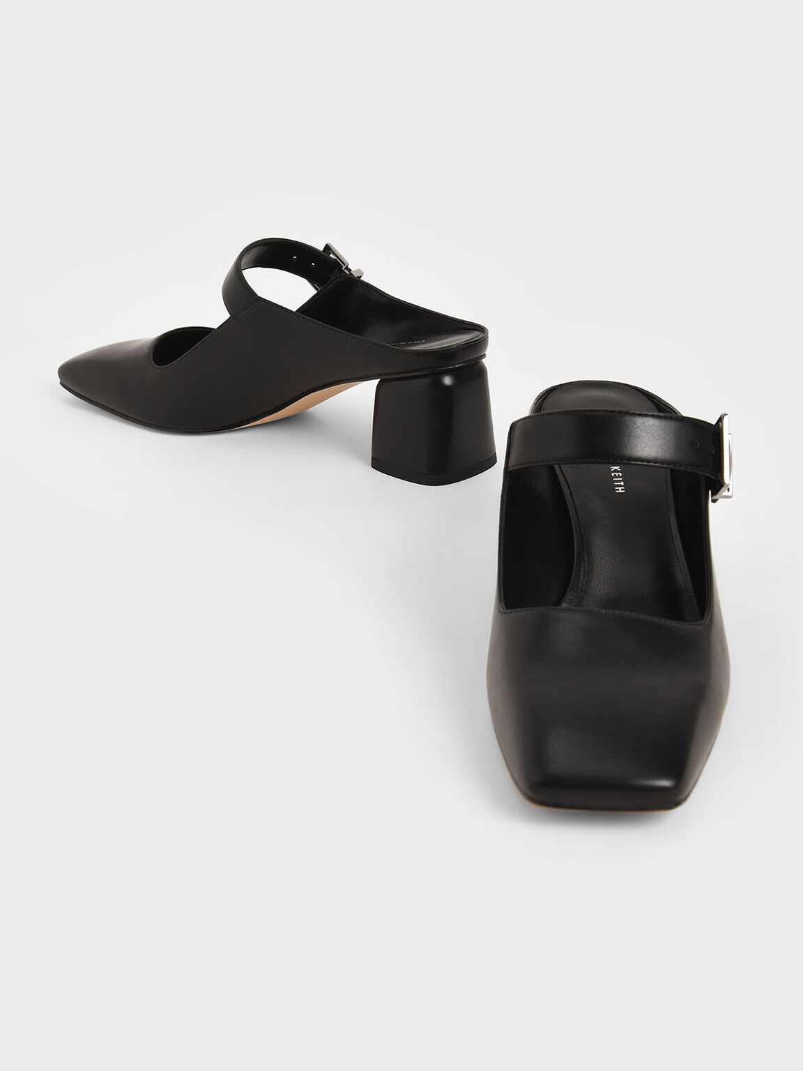 Mary Jane Block Heel Mules, Black, hi-res