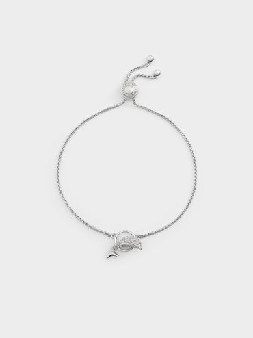 Delfina Crystal-Dolphin Ball Bracelet, Silver, hi-res