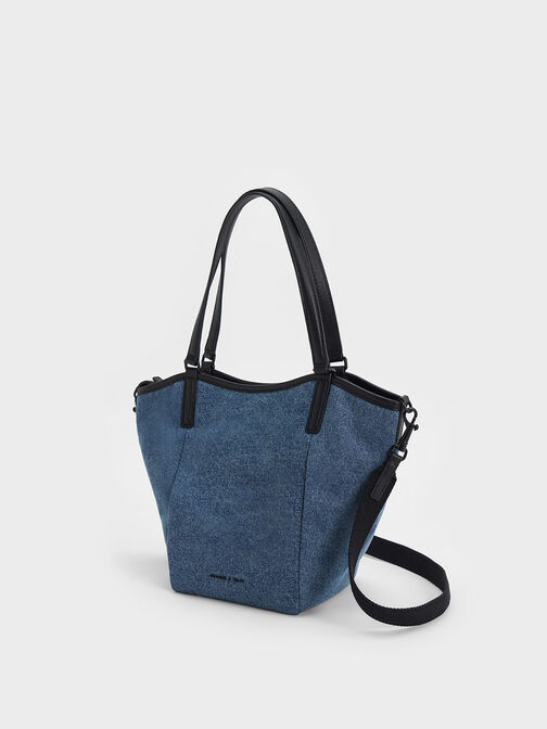 Bolso tote Sianna holgado de mezclilla, Azul mezclilla, hi-res