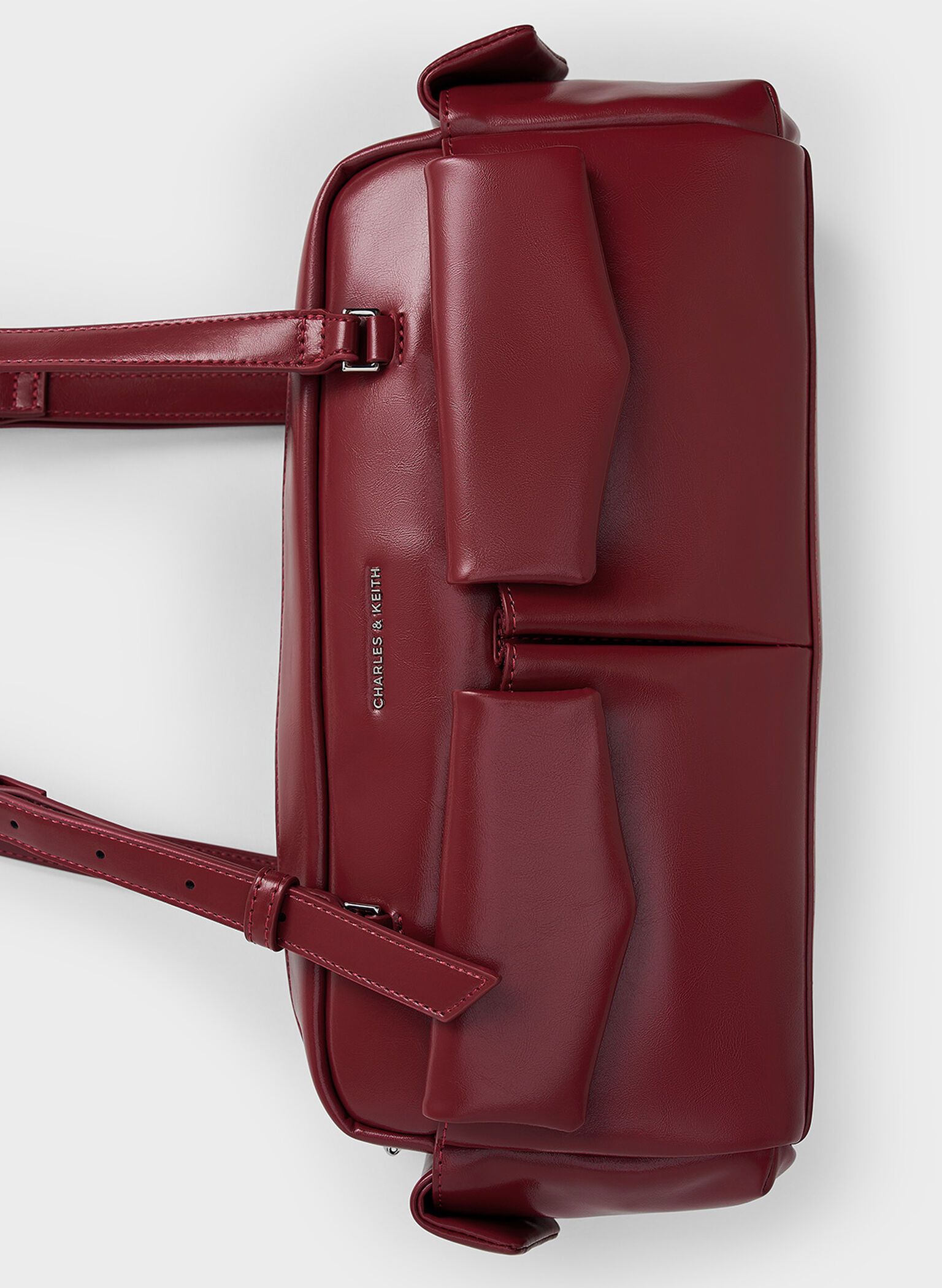 Rachel Elongated Multi-Pocket Shoulder Bag, Burgundy, hi-res