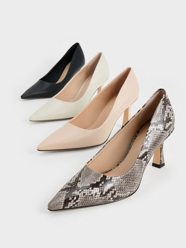 Flared Heel Pointed-Toe Pumps, Nude, hi-res