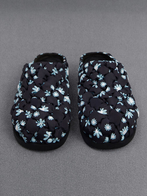 Nylon Puffy Floral-Print Clogs, Multi, hi-res