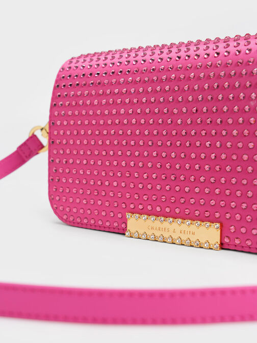 Embellished Chain Strap Bag, Fuchsia, hi-res