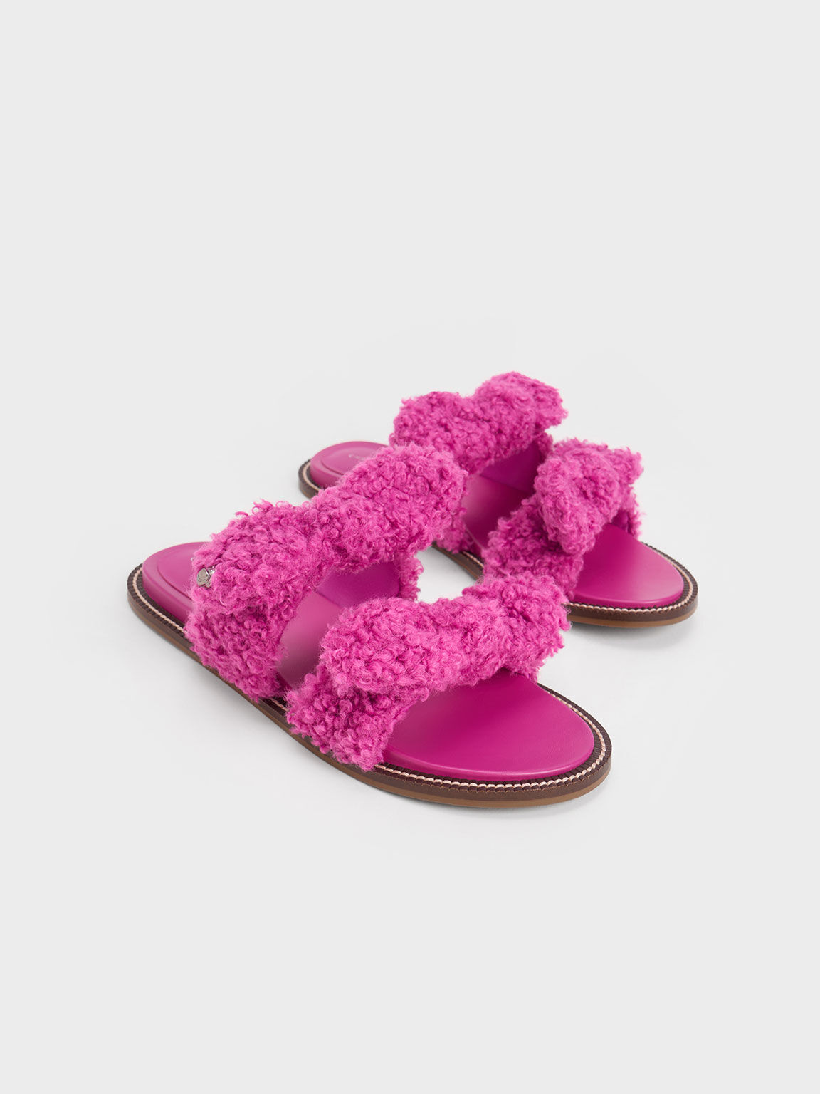 Lotso Furry Double Knotted Slide Sandals, Fuchsia, hi-res
