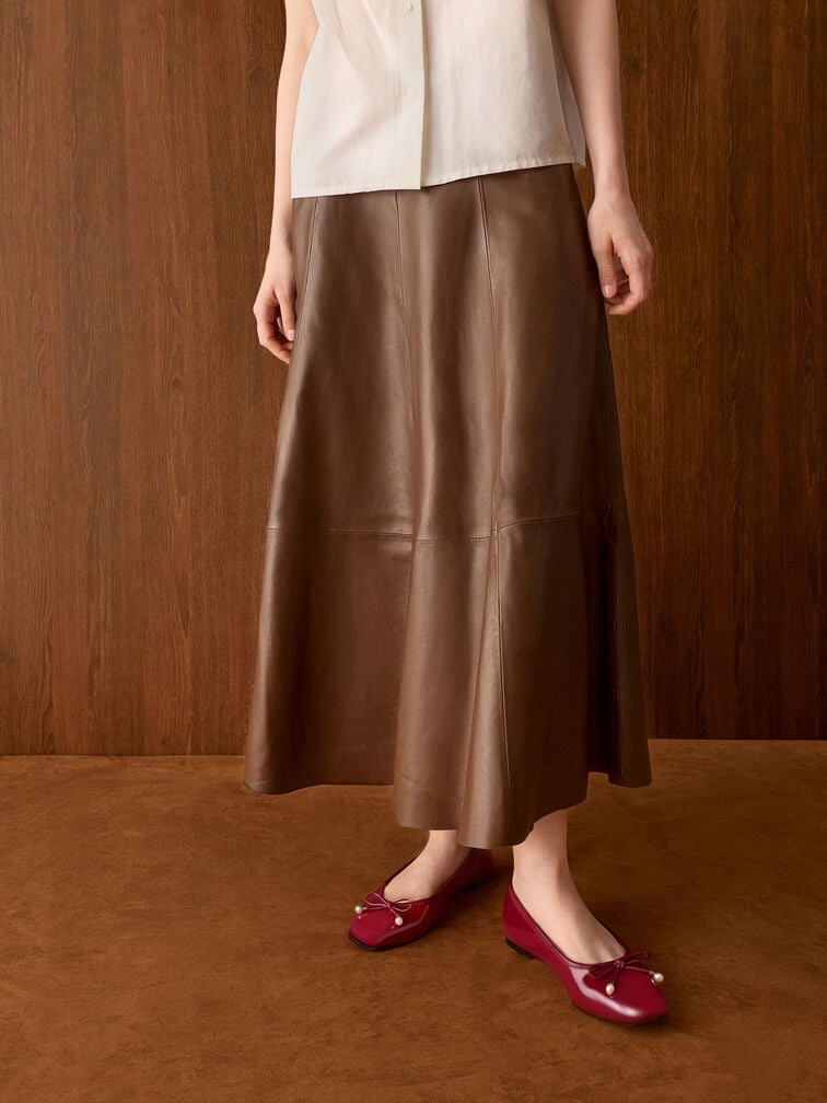 Barbara Patent Pearl-Bow Ballet Flats, Red, hi-res